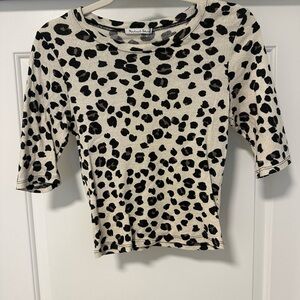 Michael Stars Black and Cream Leopard Print Long Sleeve Top